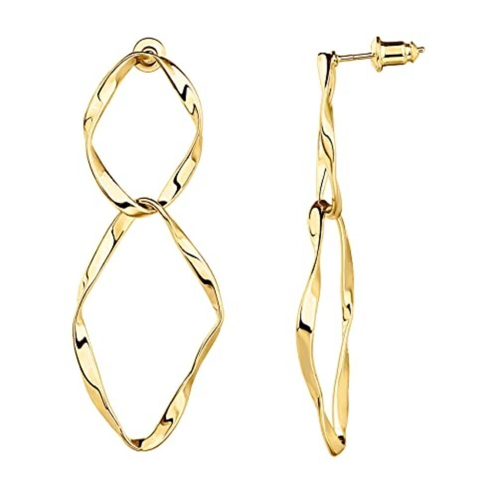 14K Gold Plated Dangle Two Infinite Hanging Hoop Earrings